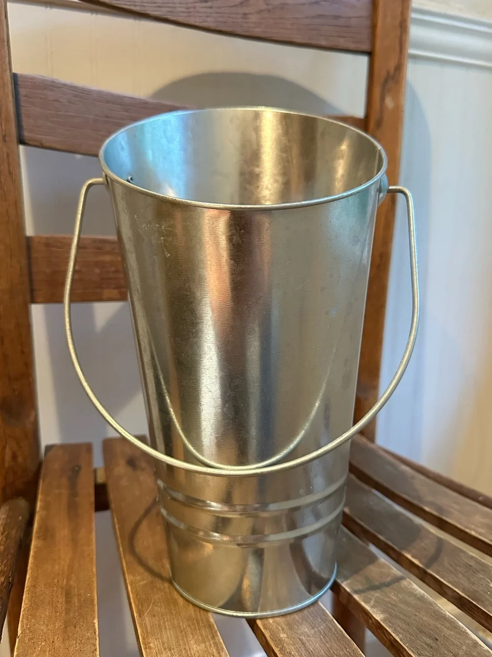 Galvanized • slanted bucket with handle • wall vase